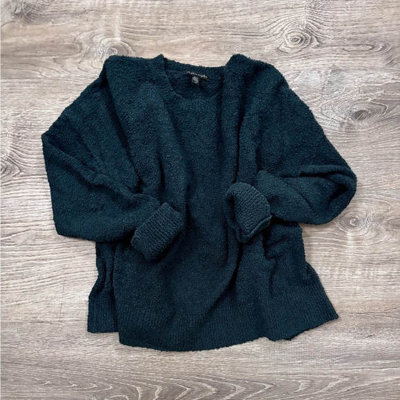 Eileen Fisher Cotton Boucle Crew Neck Sweater, Size S, deep teal color